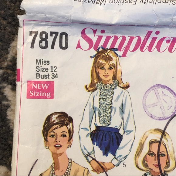 Vintage 60's Blouse Pattern - Simplicity 7870 - Misses 12 - Bust 34 - Picture 5 of 7